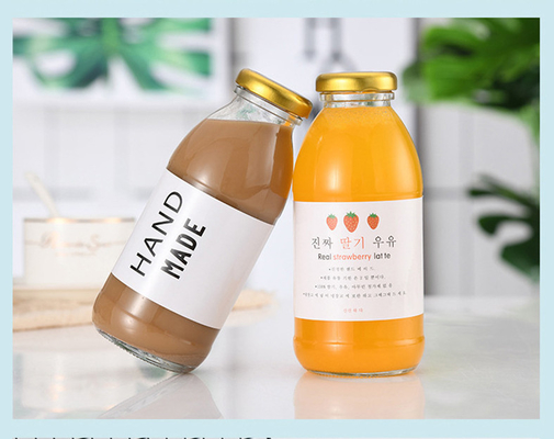 Round Glass Beverage Bottle 300ml 350ml 500ml Yoghurt Milkshake Milk With Label