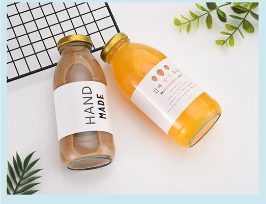 Round Glass Beverage Bottle 300ml 350ml 500ml Yoghurt Milkshake Milk With Label