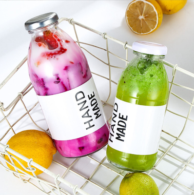 Round Glass Beverage Bottle 300ml 350ml 500ml Yoghurt Milkshake Milk With Label