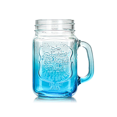 ODM Coloured Glass Coffee Cups 16 Oz Mason Jar Straw Lid Wide Mouth