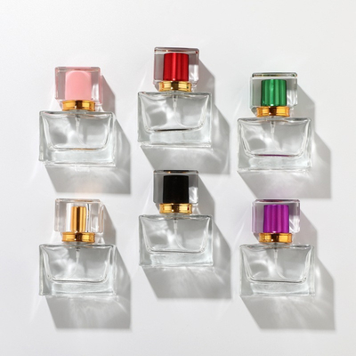 Anodized Pump 30ml Perfume Glass Bottle SGS Square Luxury Cosmetic Containers