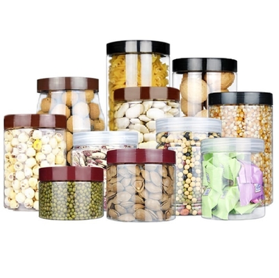 55mm Clear Round Plastic Storage Jars With Aluminum Lids Explosion Proof
