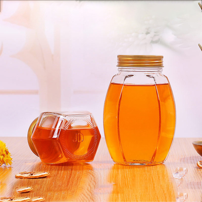 Big Belly Honey Glass Jar 500ml Six Sided Heat Resistant ISO9001