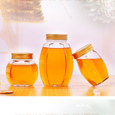 Big Belly Honey Glass Jar 500ml Six Sided Heat Resistant ISO9001