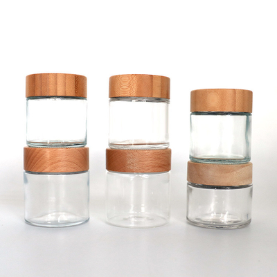 Oil Concentrate Bamboo Transparent Glass Jars Childproof Lid Dia 64mm 120ml
