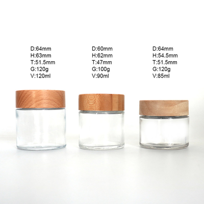 Oil Concentrate Bamboo Transparent Glass Jars Childproof Lid Dia 64mm 120ml