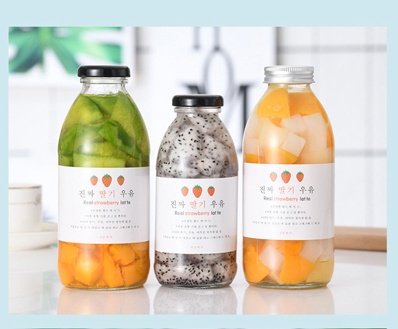 Round Glass Beverage Bottle 300ml 350ml 500ml Yoghurt Milkshake Milk With Label