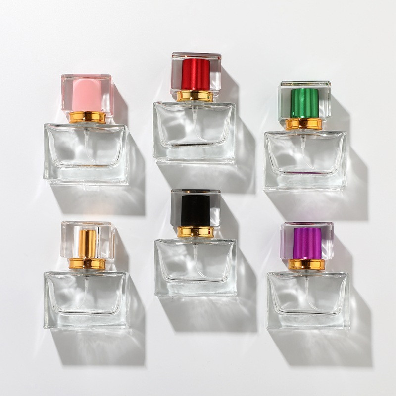 Anodized Pump 30ml Perfume Glass Bottle SGS Square Luxury Cosmetic Containers