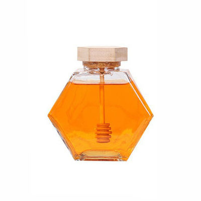 Good price Tutup Kayu 12 Oz 13.4oz Hexagon Glass Honey Jar Transparan on line