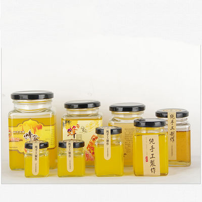 Good price 380ml 250ml Toples Kaca Transparan HD Crystal Square Glass Honey Jar on line